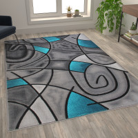 Flash Furniture ACD-RGTRZ860-69-TQ-GG Jubilee Collection 6' x 9' Turquoise Abstract Area Rug - Olefin Rug with Jute Backing - Living Room, Bedroom, & Family Room